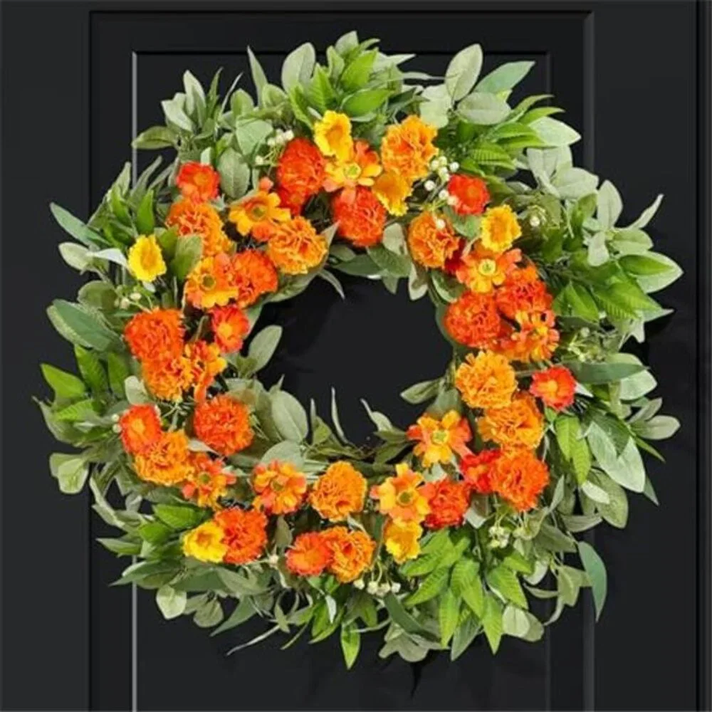 24 Inch Spring Wreaths for Front Door with Carnation Daisies and Eucalyptus